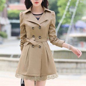 Lace Hem Khaki Beige Trench Coat